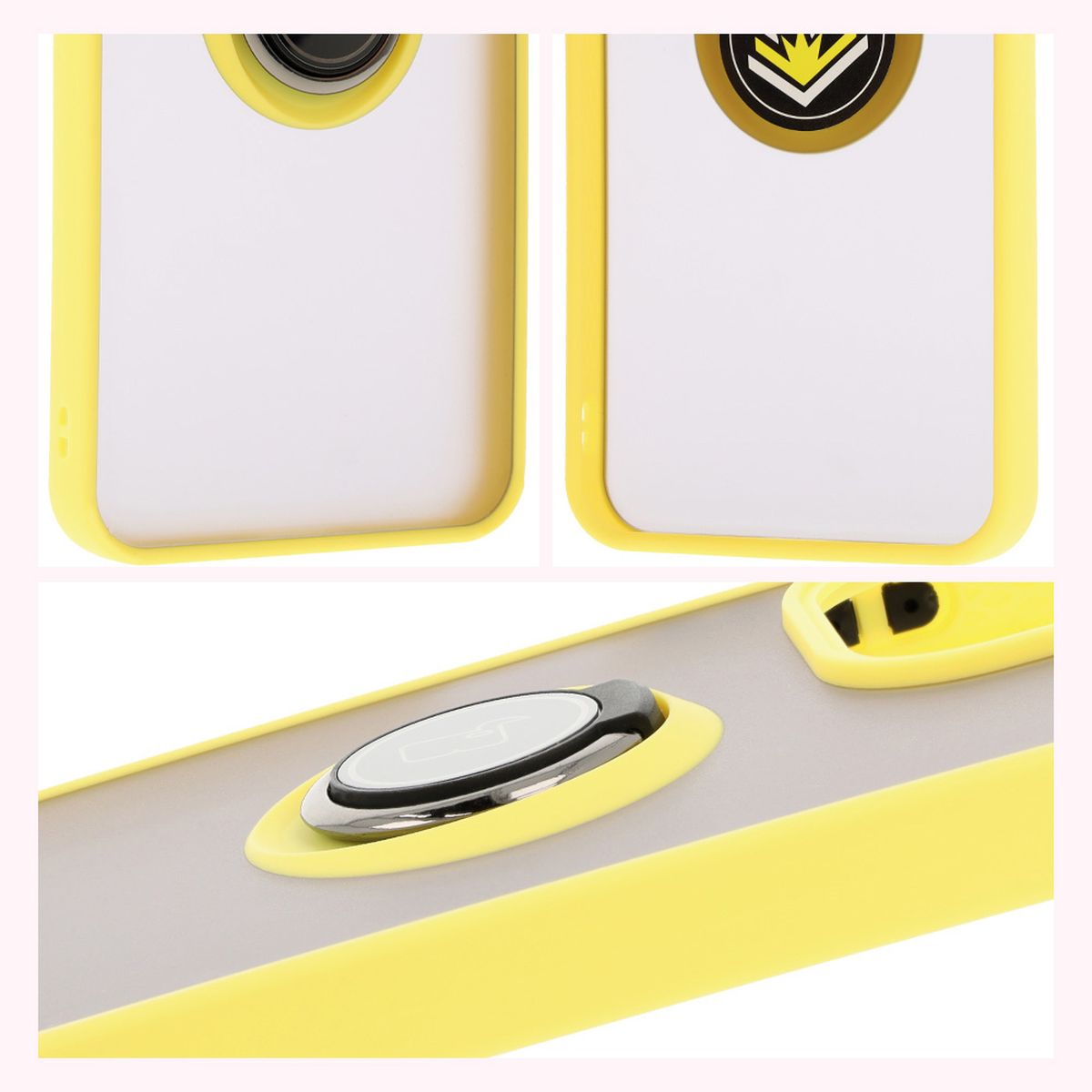 Handyhülle mit Fingergriff für Xiaomi Redmi 13 4G, Bizon Case Hybrid Ring, getönt mit gelbem Rahmen