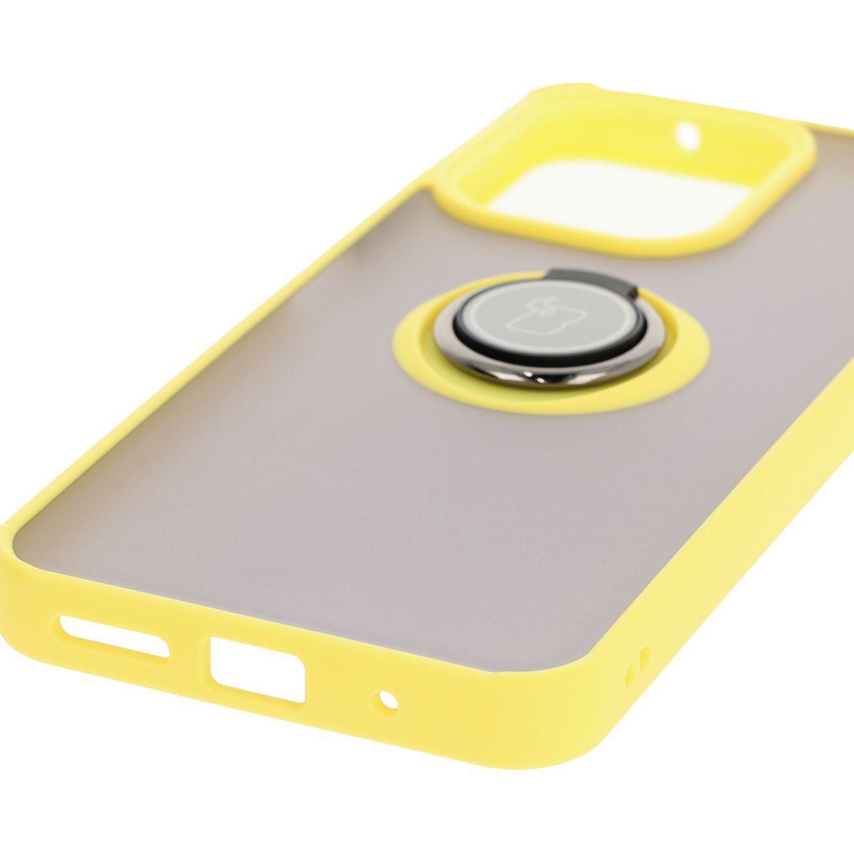 Handyhülle mit Fingergriff für Xiaomi Redmi 13 4G, Bizon Case Hybrid Ring, getönt mit gelbem Rahmen