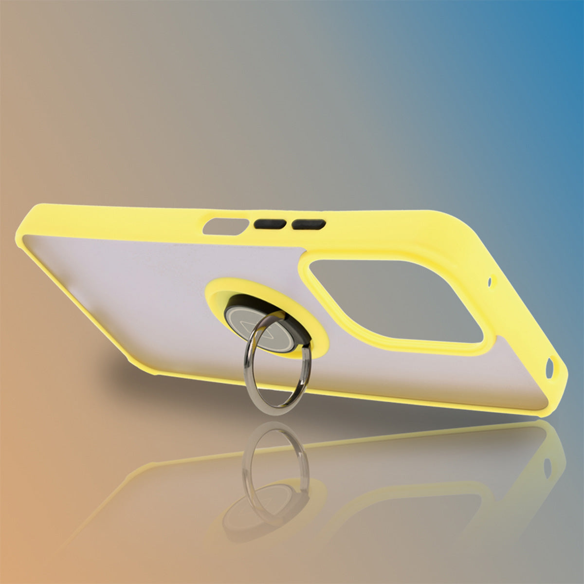 Handyhülle mit Fingergriff für Xiaomi Redmi 13 4G, Bizon Case Hybrid Ring, getönt mit gelbem Rahmen