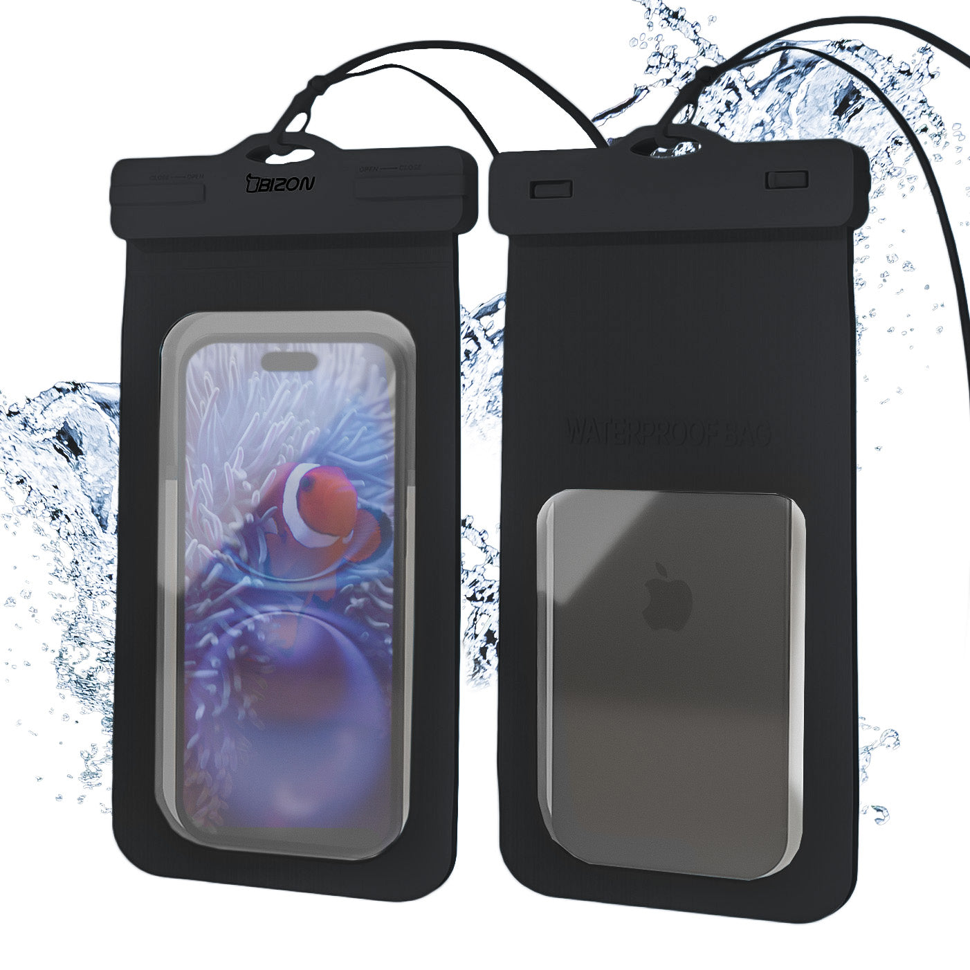 Wasserdichte Handyhülle Bizon Case Hydrowrap, 2 Stück, Schwarz