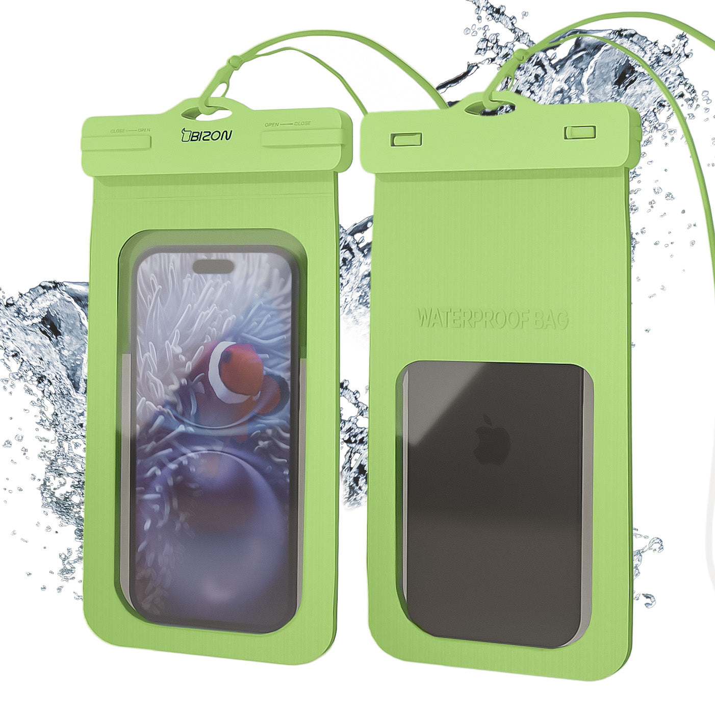 Wasserdichte Handyhülle Bizon Case Hydrowrap, 2 Stück, Grün