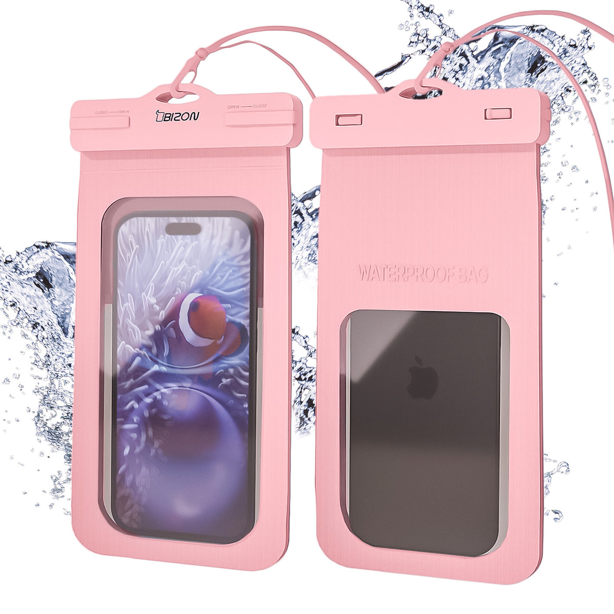 Wasserdichte Handyhülle Bizon Case Hydrowrap, 2 Stück, Rosa