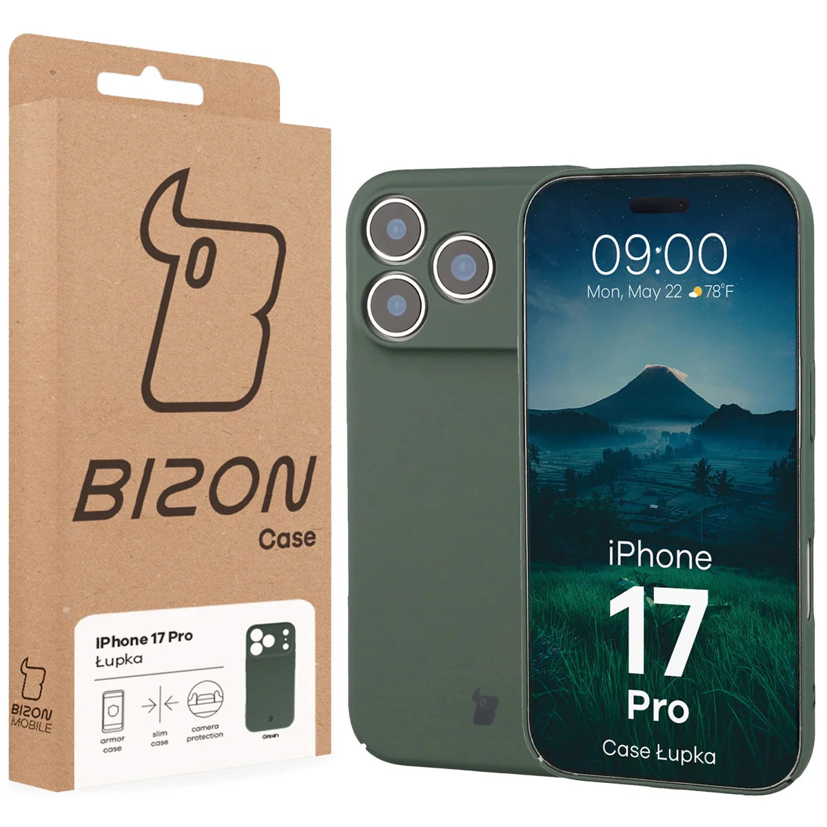 Handyhülle für iPhone 17 Pro, Bizon Case Lupka, Grün