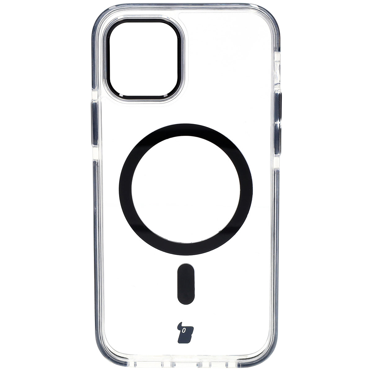 Handyhülle mit Magnetring für iPhone 12 Pro / 12, Bizon Case Marco, Transparent mit schwarzem Rahmen