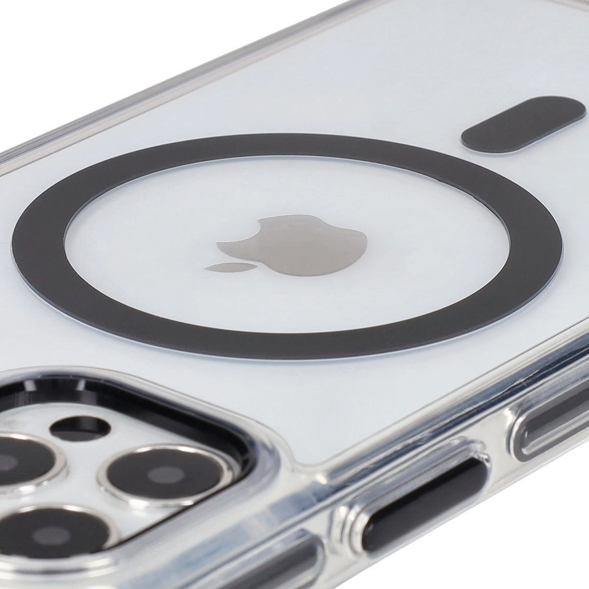 Handyhülle mit Magnetring für iPhone 12 Pro / 12, Bizon Case Marco, Transparent mit schwarzem Rahmen