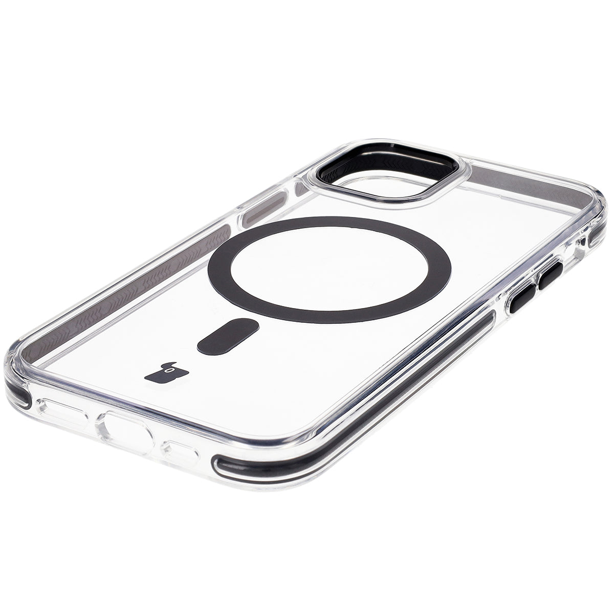 Handyhülle mit Magnetring für iPhone 12 Pro / 12, Bizon Case Marco, Transparent mit schwarzem Rahmen
