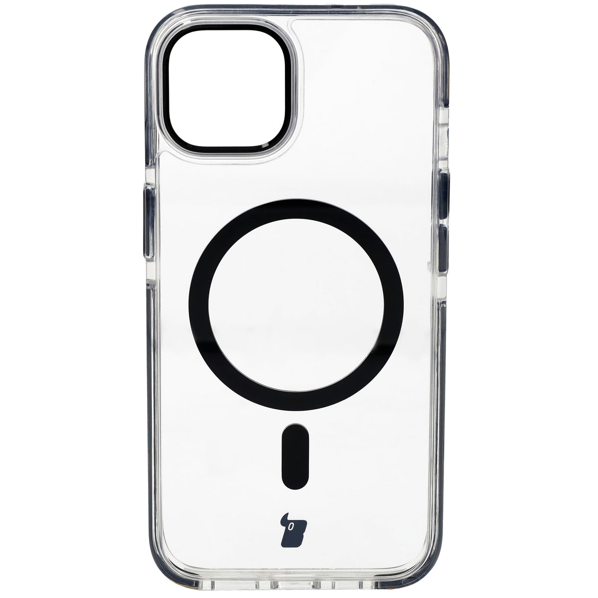 Handyhülle mit Magnetring für iPhone 14/13, Bizon Case Marco, Transparent mit schwarzem Rahmen