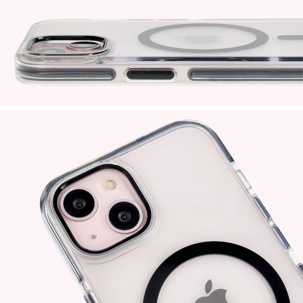Handyhülle mit Magnetring für iPhone 14/13, Bizon Case Marco, Transparent mit schwarzem Rahmen