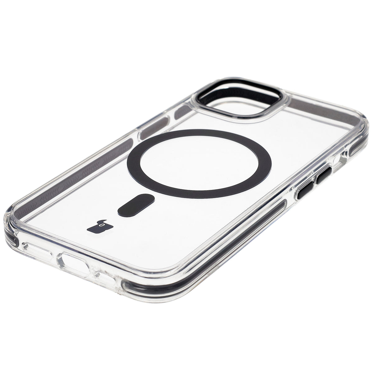 Handyhülle mit Magnetring für iPhone 14/13, Bizon Case Marco, Transparent mit schwarzem Rahmen