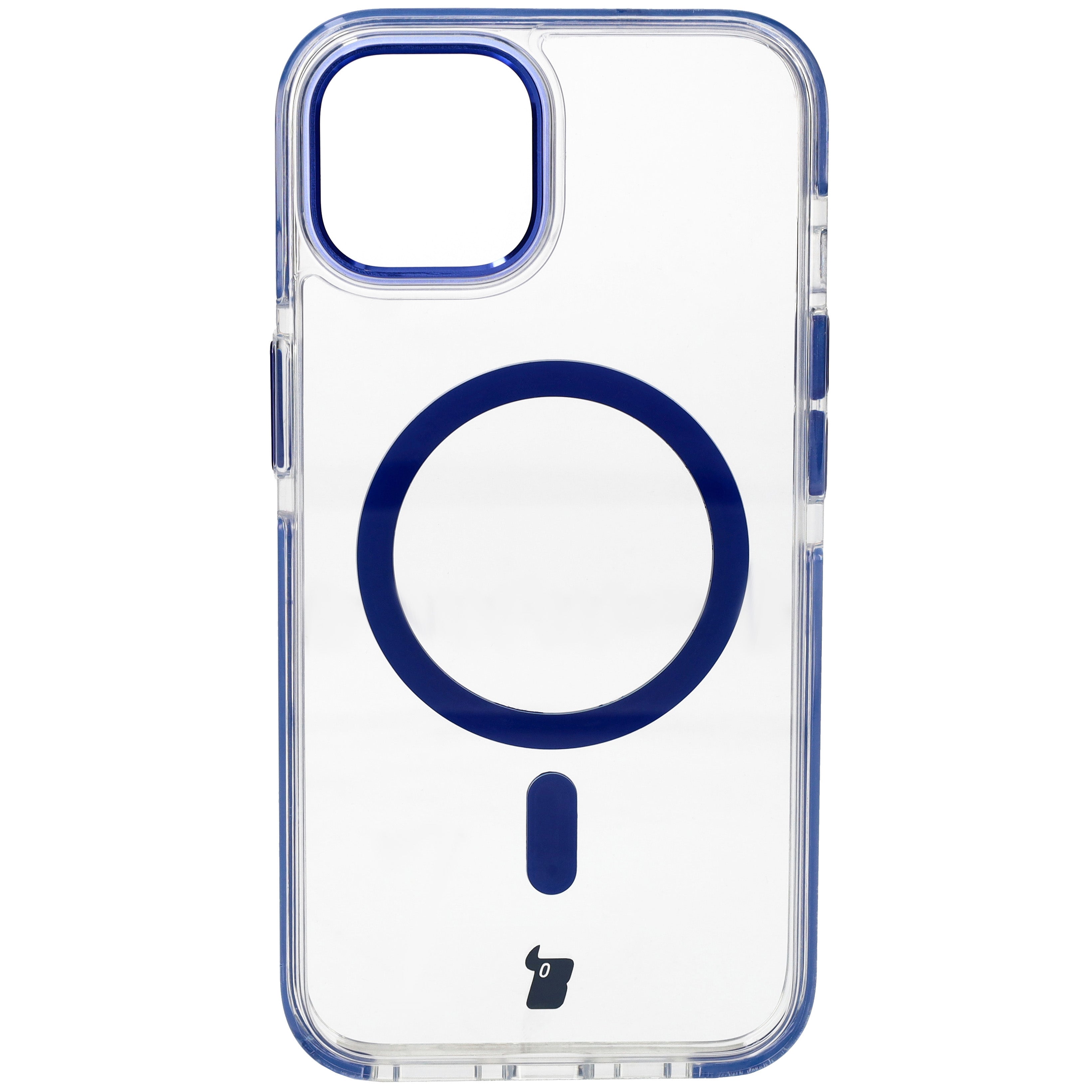 Handyhülle mit Magnetring für iPhone 14/13, Bizon Case Marco, Transparent mit blauem Rahmen