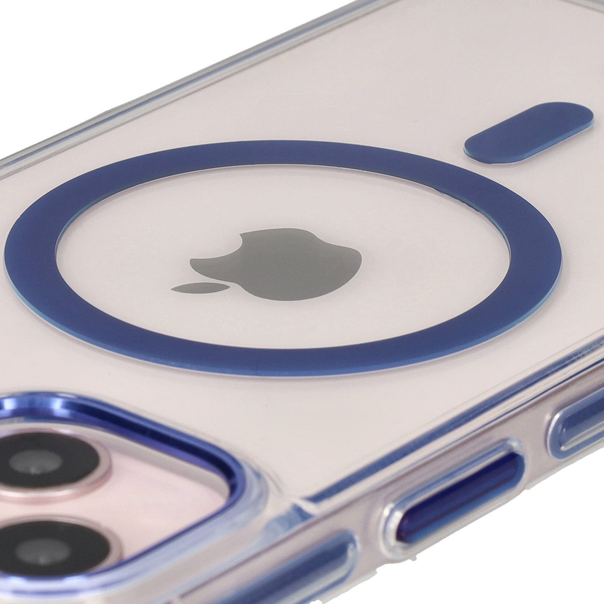 Handyhülle mit Magnetring für iPhone 14/13, Bizon Case Marco, Transparent mit blauem Rahmen