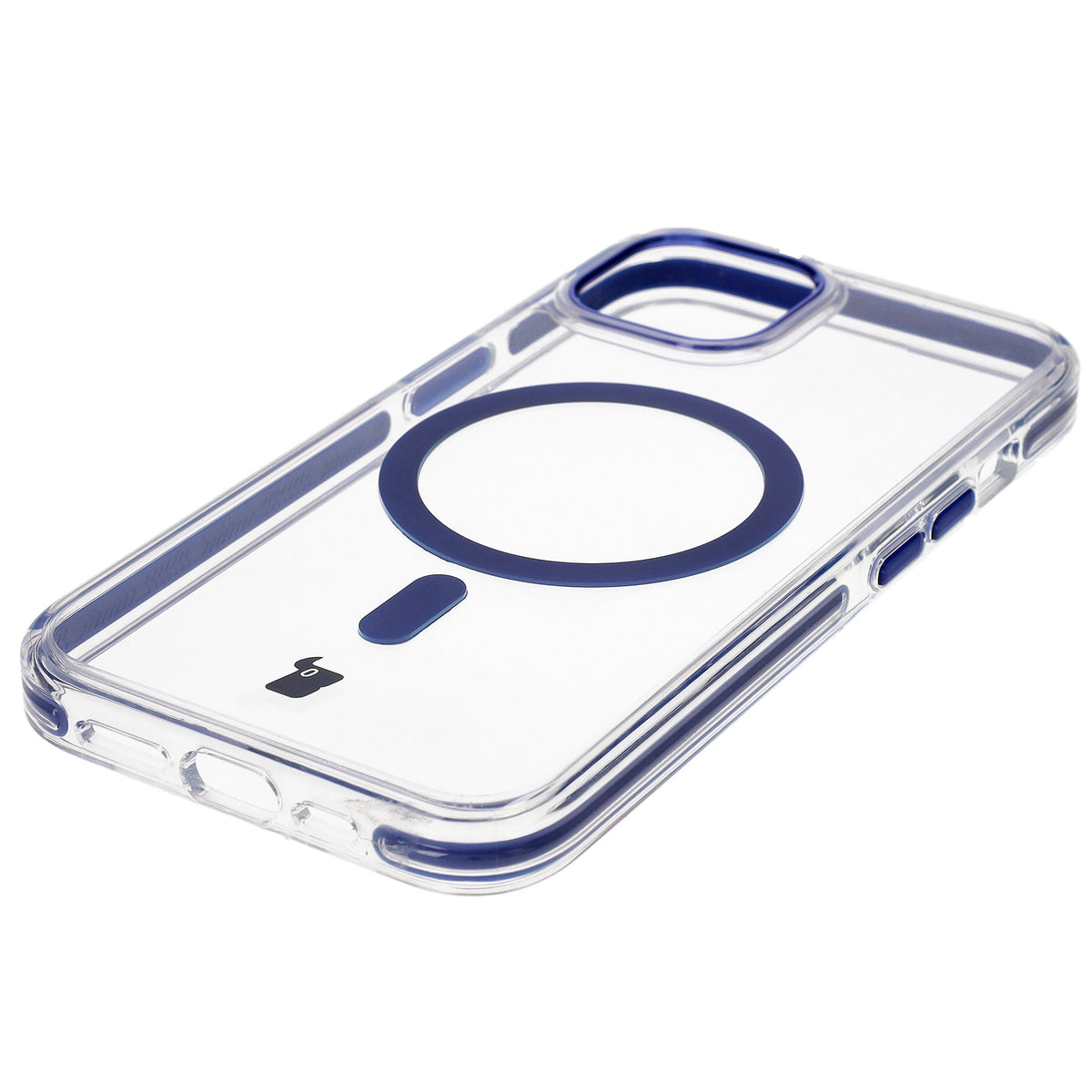 Handyhülle mit Magnetring für iPhone 14/13, Bizon Case Marco, Transparent mit blauem Rahmen
