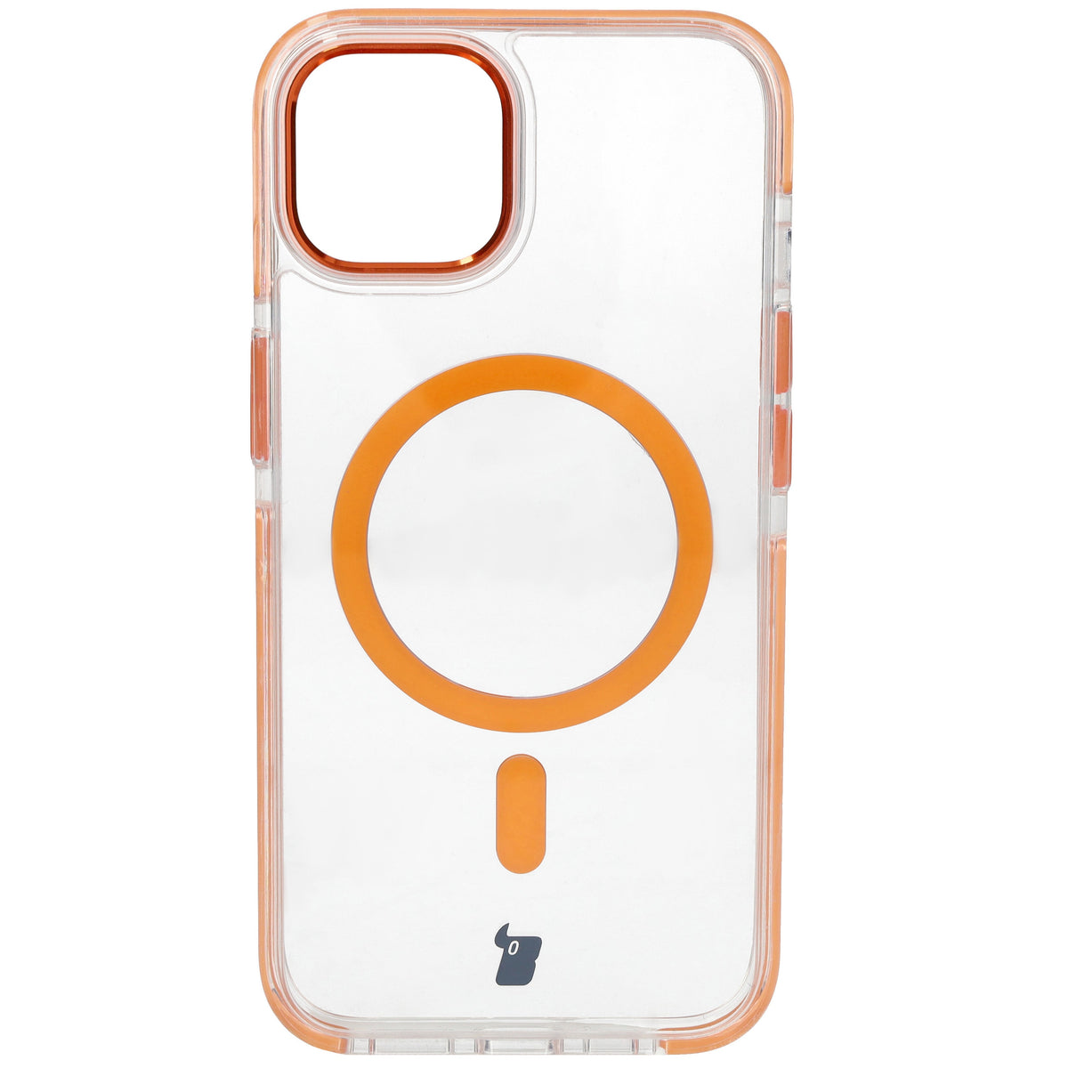 Handyhülle mit Magnetring für iPhone 14/13, Bizon Case Marco, Transparent mit orangem Rahmen