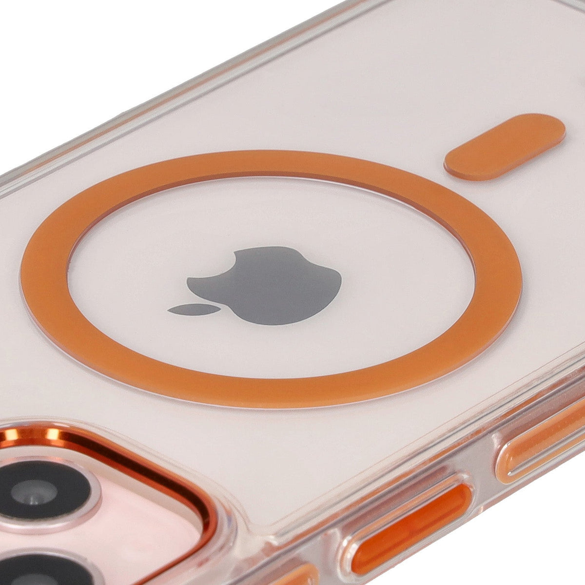 Handyhülle mit Magnetring für iPhone 14/13, Bizon Case Marco, Transparent mit orangem Rahmen