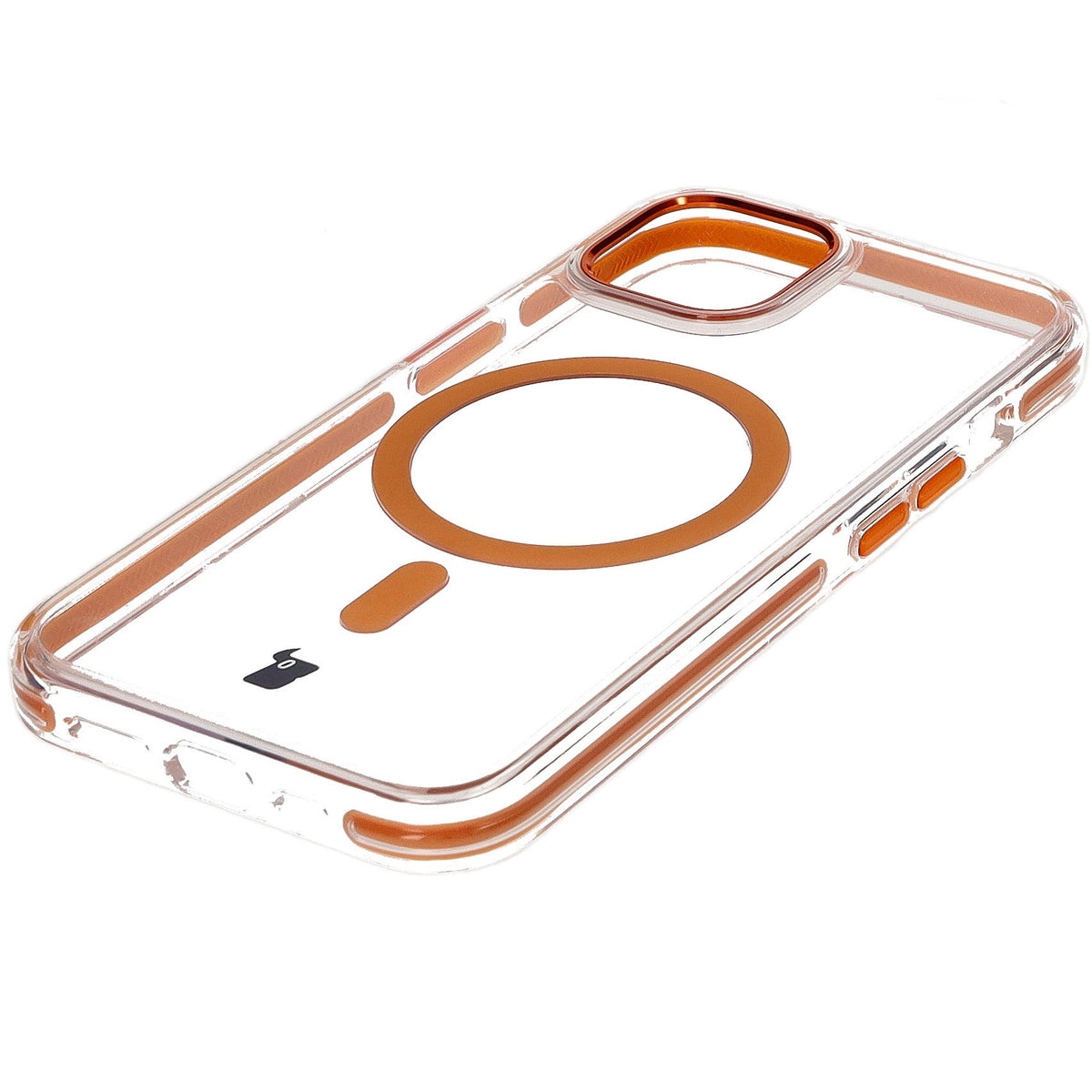 Handyhülle mit Magnetring für iPhone 14/13, Bizon Case Marco, Transparent mit orangem Rahmen