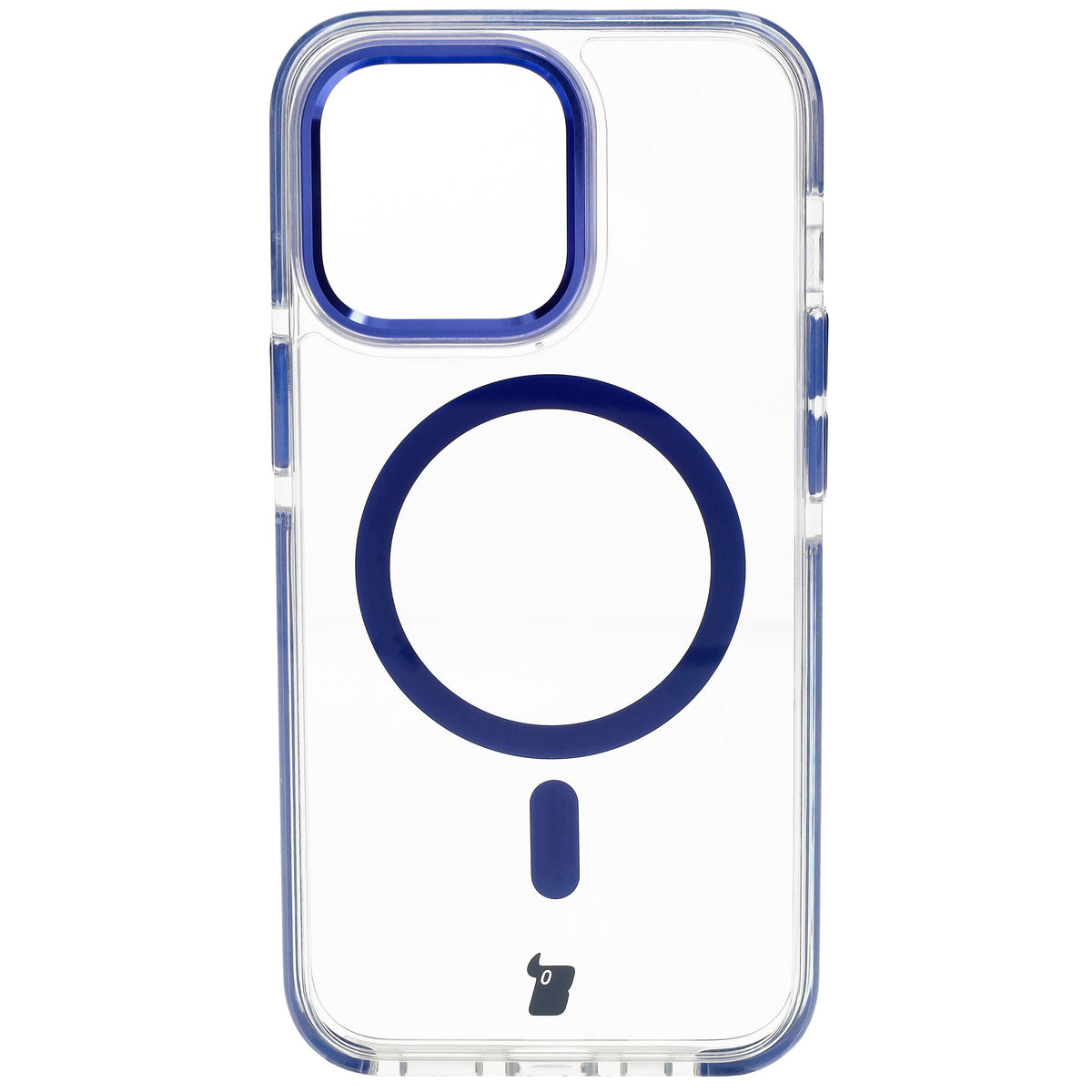 Handyhülle mit Magnetring für iPhone 13 Pro, Bizon Case Marco, Transparent mit blauem Rahmen