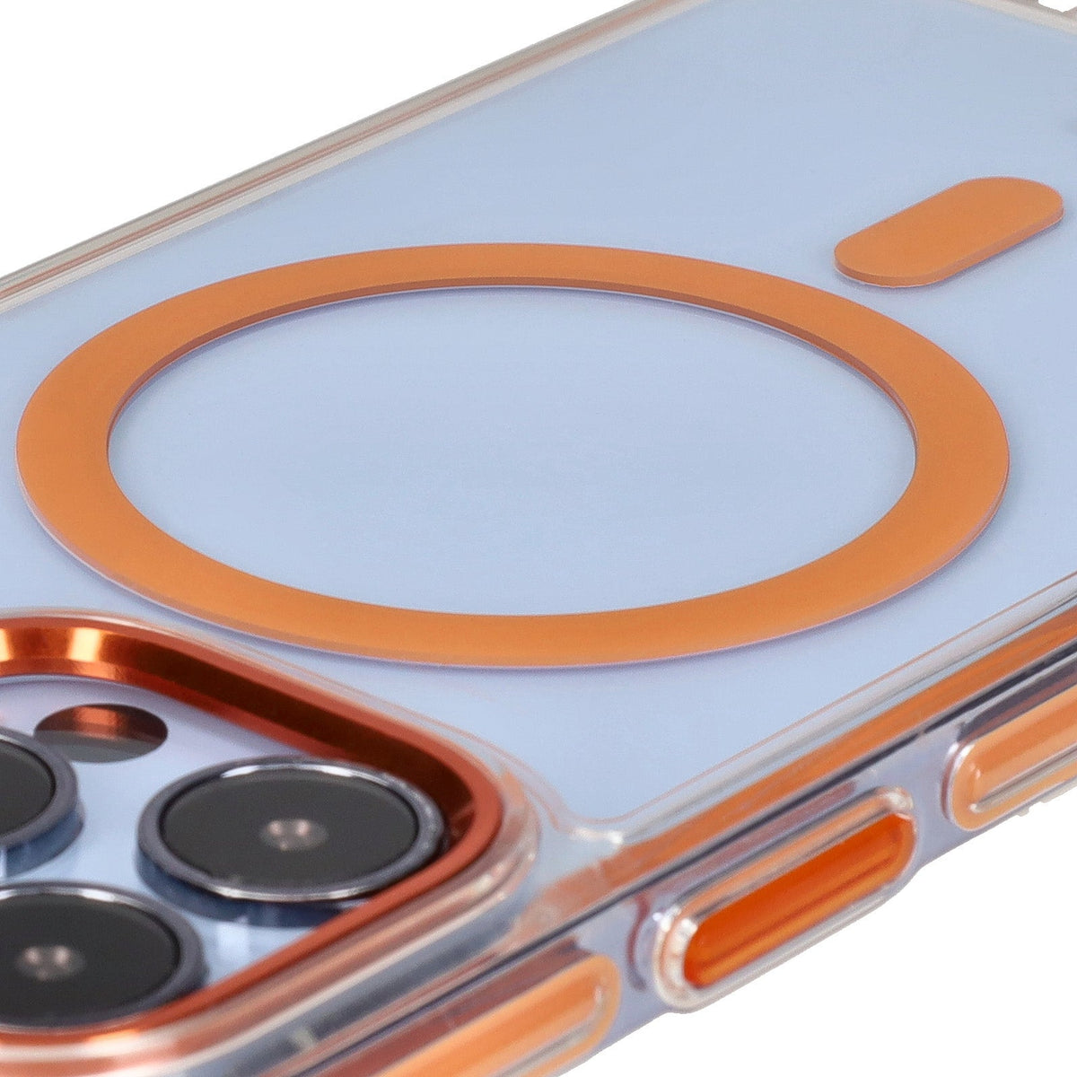 Handyhülle mit Magnetring für iPhone 13 Pro, Bizon Case Marco, Transparent mit orangem Rahmen