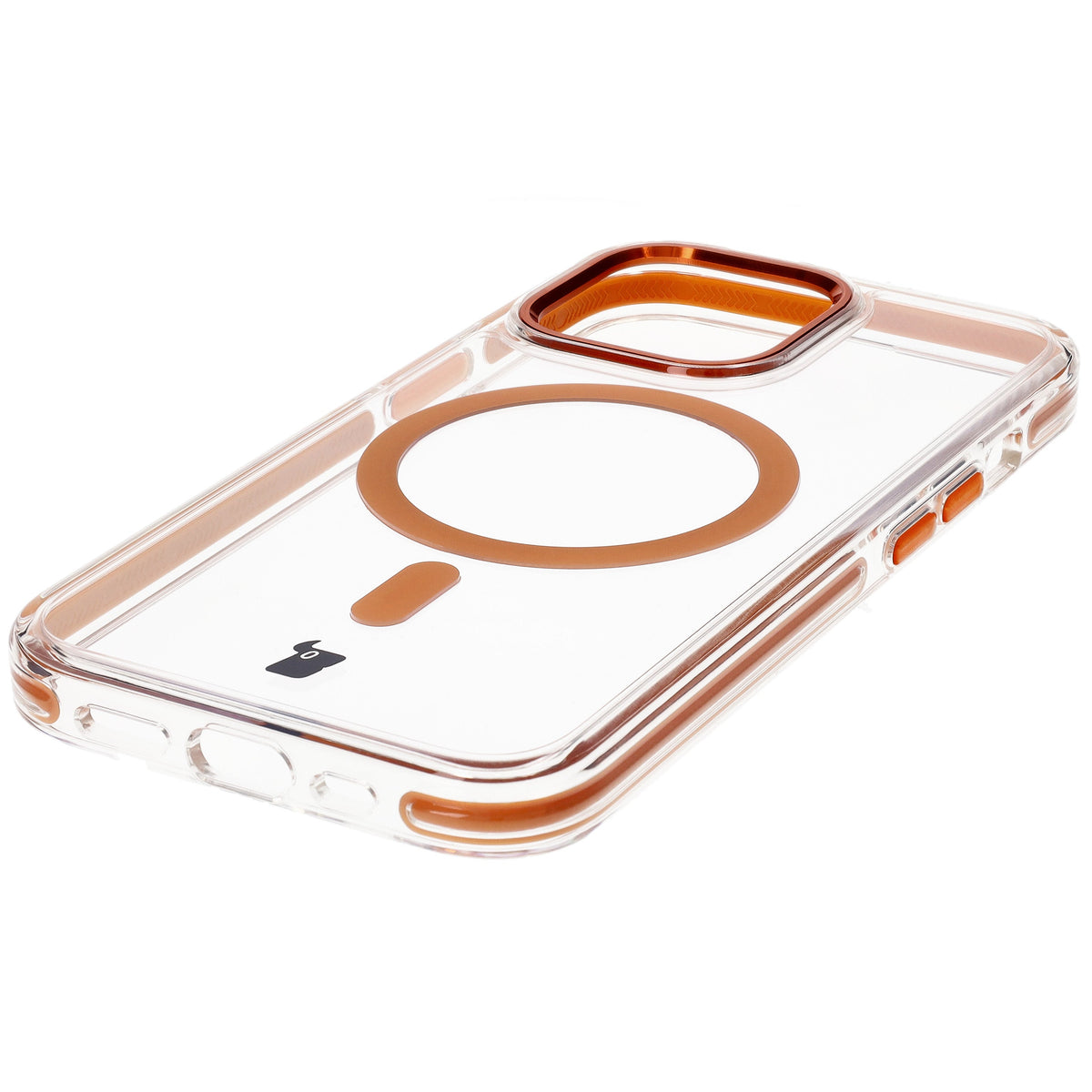 Handyhülle mit Magnetring für iPhone 13 Pro, Bizon Case Marco, Transparent mit orangem Rahmen