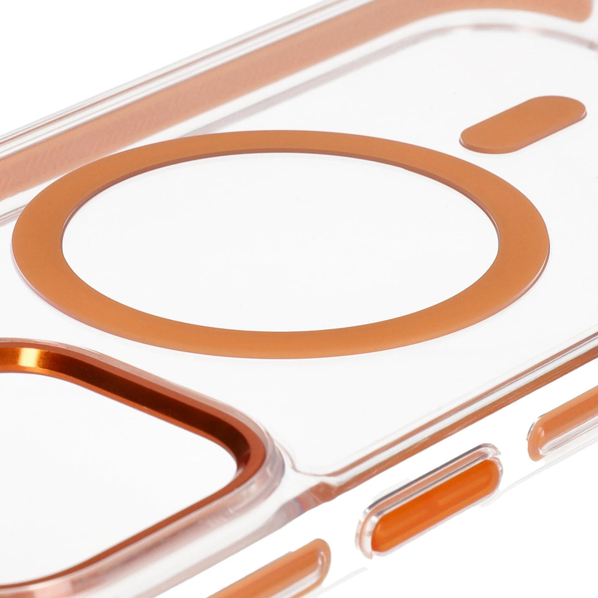 Handyhülle mit Magnetring für iPhone 14 Pro Max, Bizon Case Marco, Transparent mit orangem Rahmen
