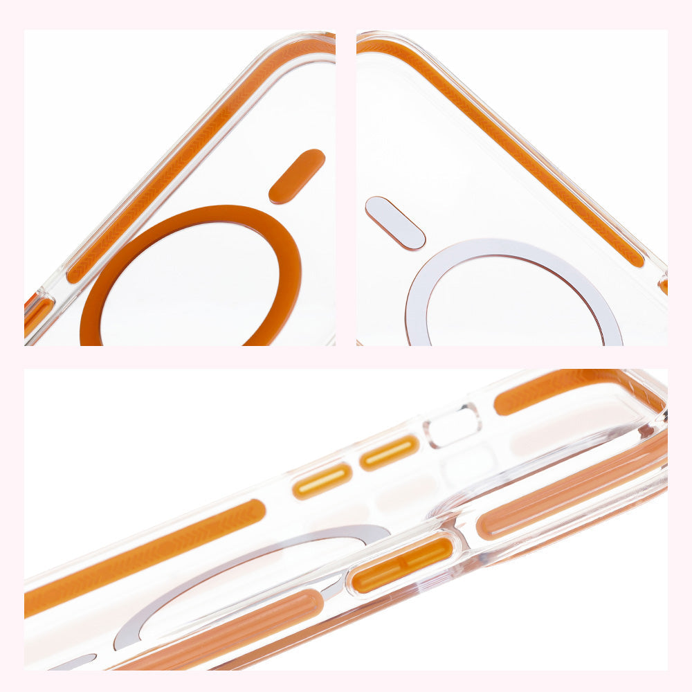 Handyhülle mit Magnetring für iPhone 14 Pro Max, Bizon Case Marco, Transparent mit orangem Rahmen
