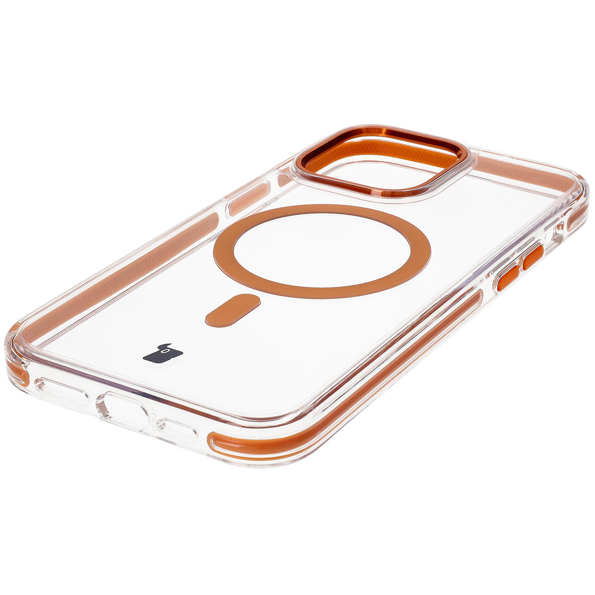 Handyhülle mit Magnetring für iPhone 14 Pro Max, Bizon Case Marco, Transparent mit orangem Rahmen