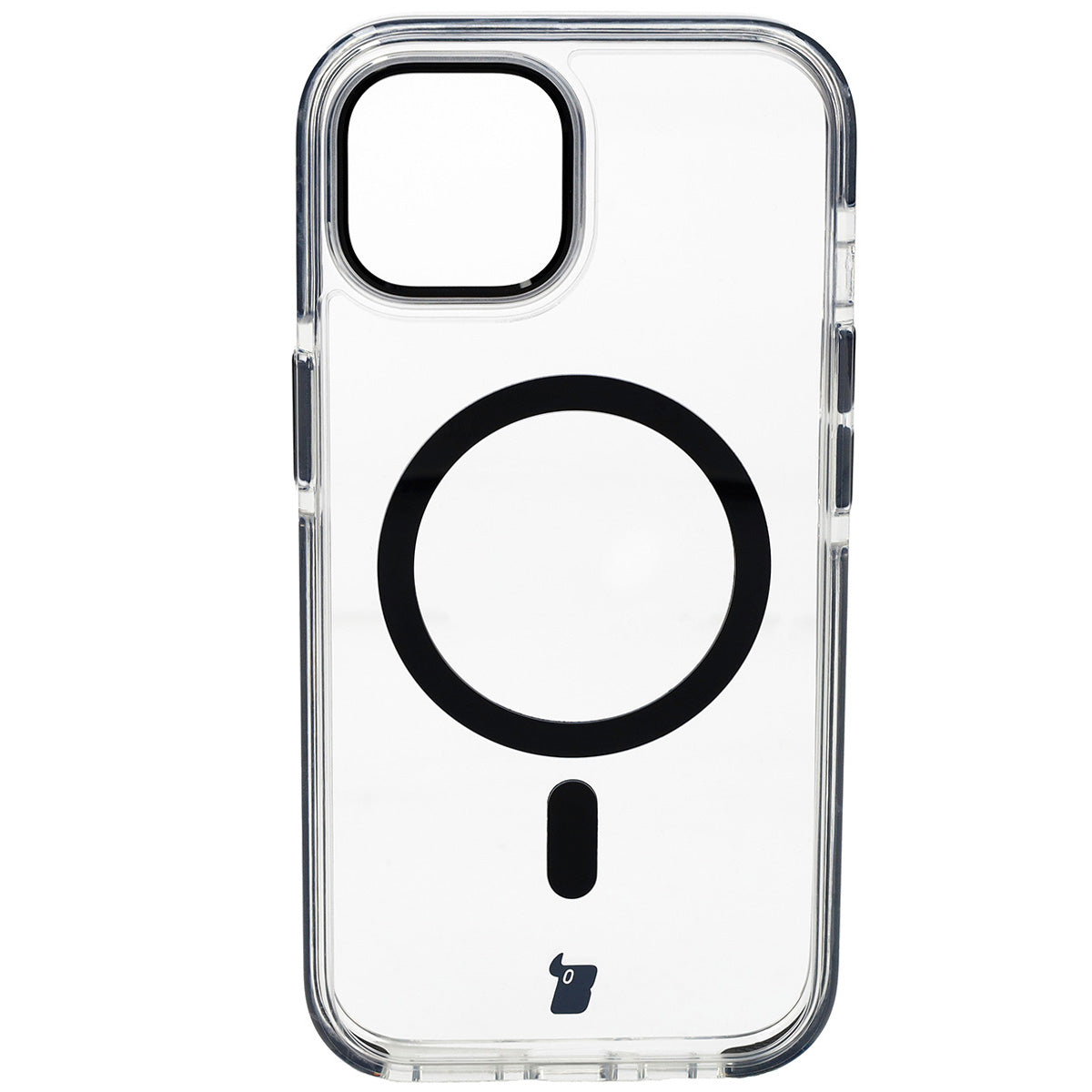 Handyhülle mit Magnetring für iPhone 15, Bizon Case Marco, Transparent mit schwarzem Rahmen
