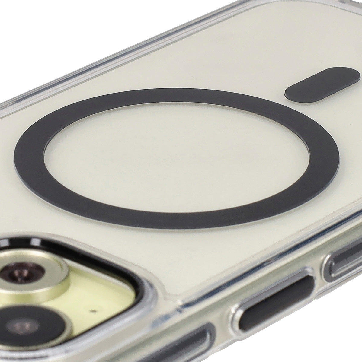 Handyhülle mit Magnetring für iPhone 15, Bizon Case Marco, Transparent mit schwarzem Rahmen