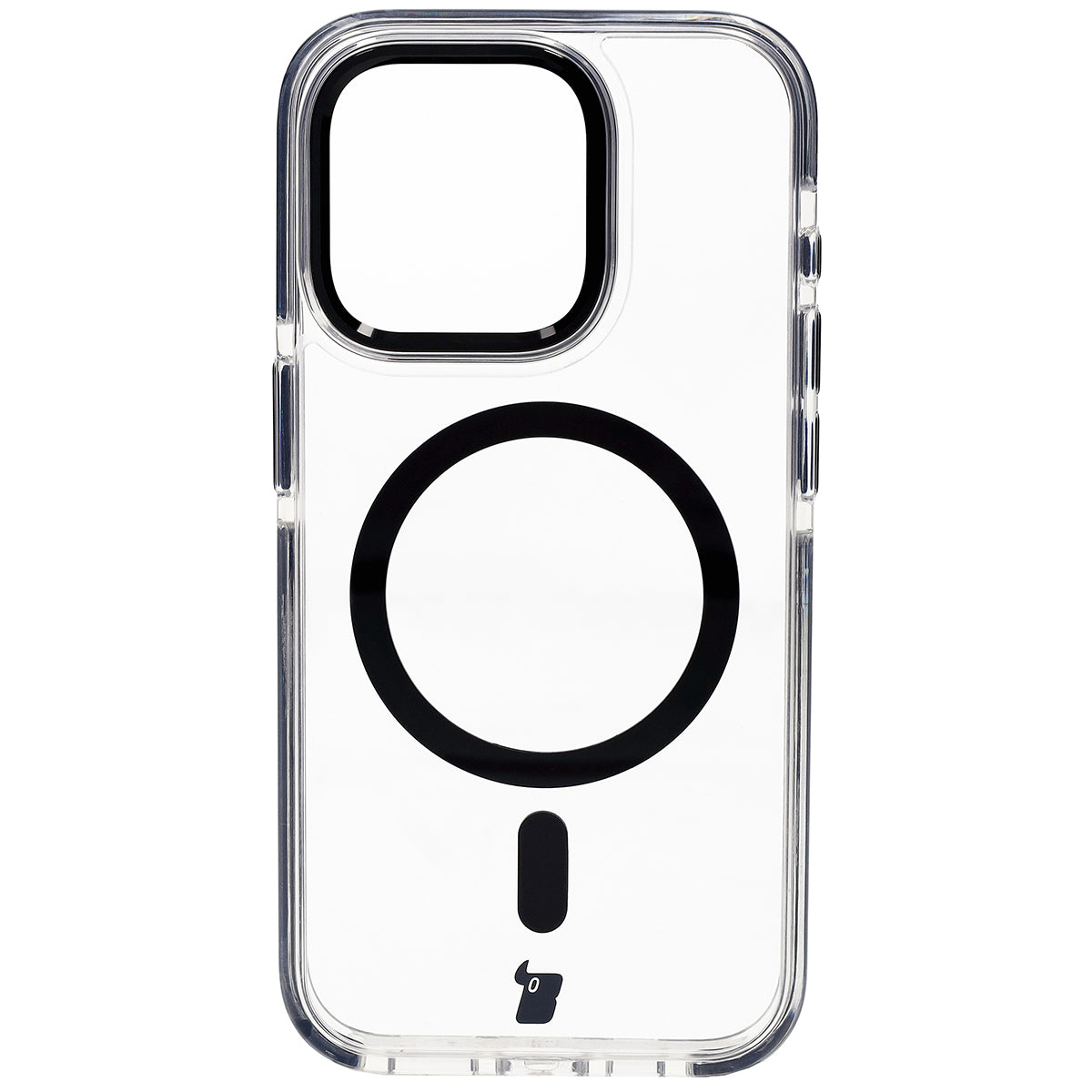 Handyhülle mit Magnetring für iPhone 15 Pro, Bizon Case Marco, Transparent mit schwarzem Rahmen