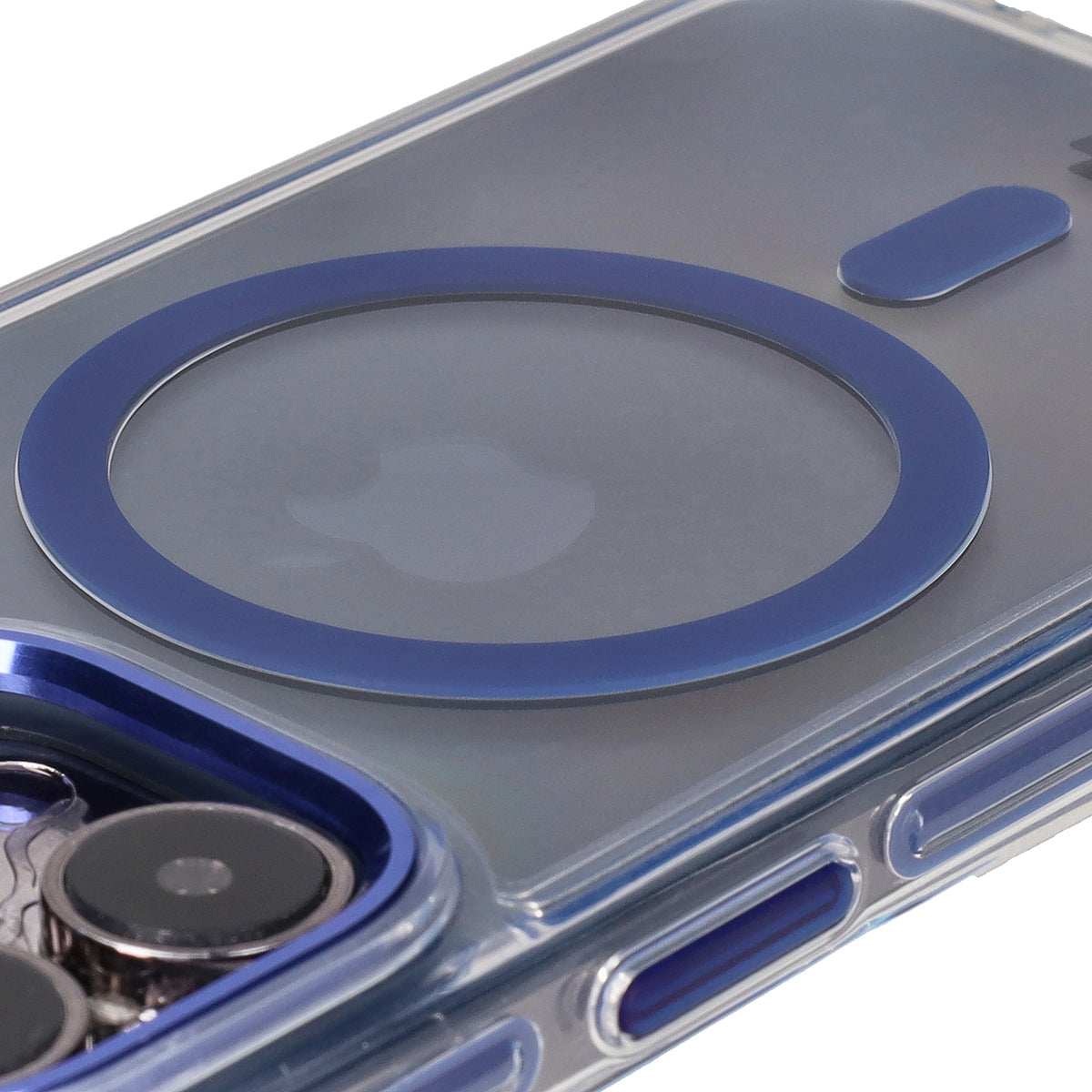 Handyhülle mit Magnetring für iPhone 15 Pro, Bizon Case Marco, Transparent mit blauem Rahmen