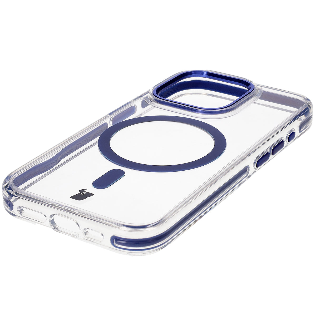 Handyhülle mit Magnetring für iPhone 15 Pro, Bizon Case Marco, Transparent mit blauem Rahmen