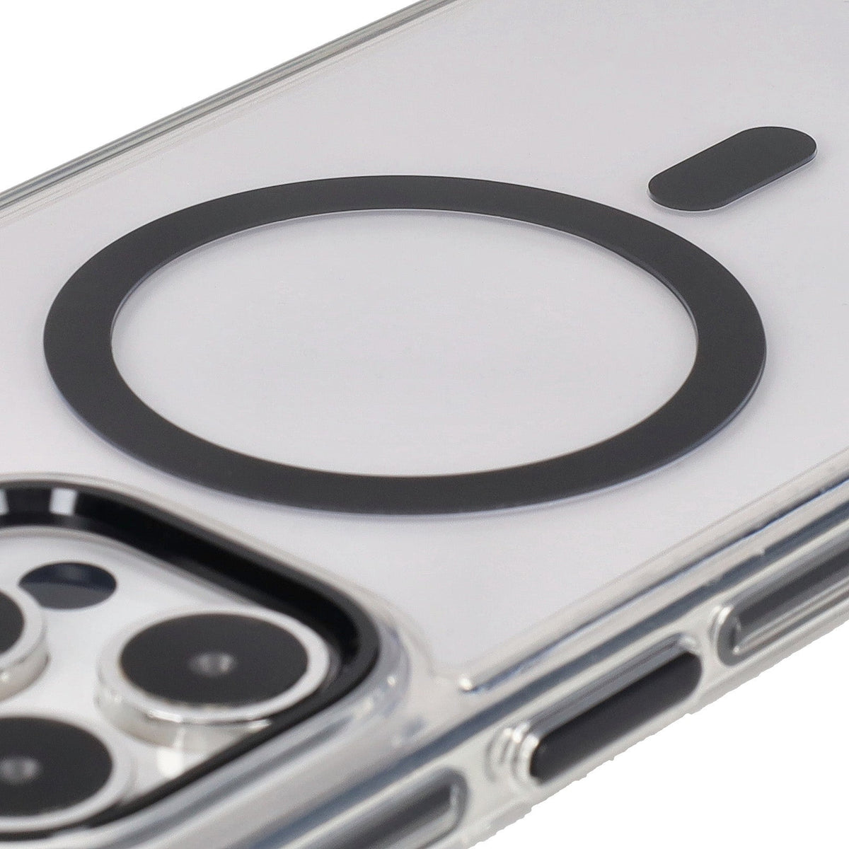 Handyhülle mit Magnetring für iPhone 15 Pro Max, Bizon Case Marco, Transparent mit schwarzem Rahmen