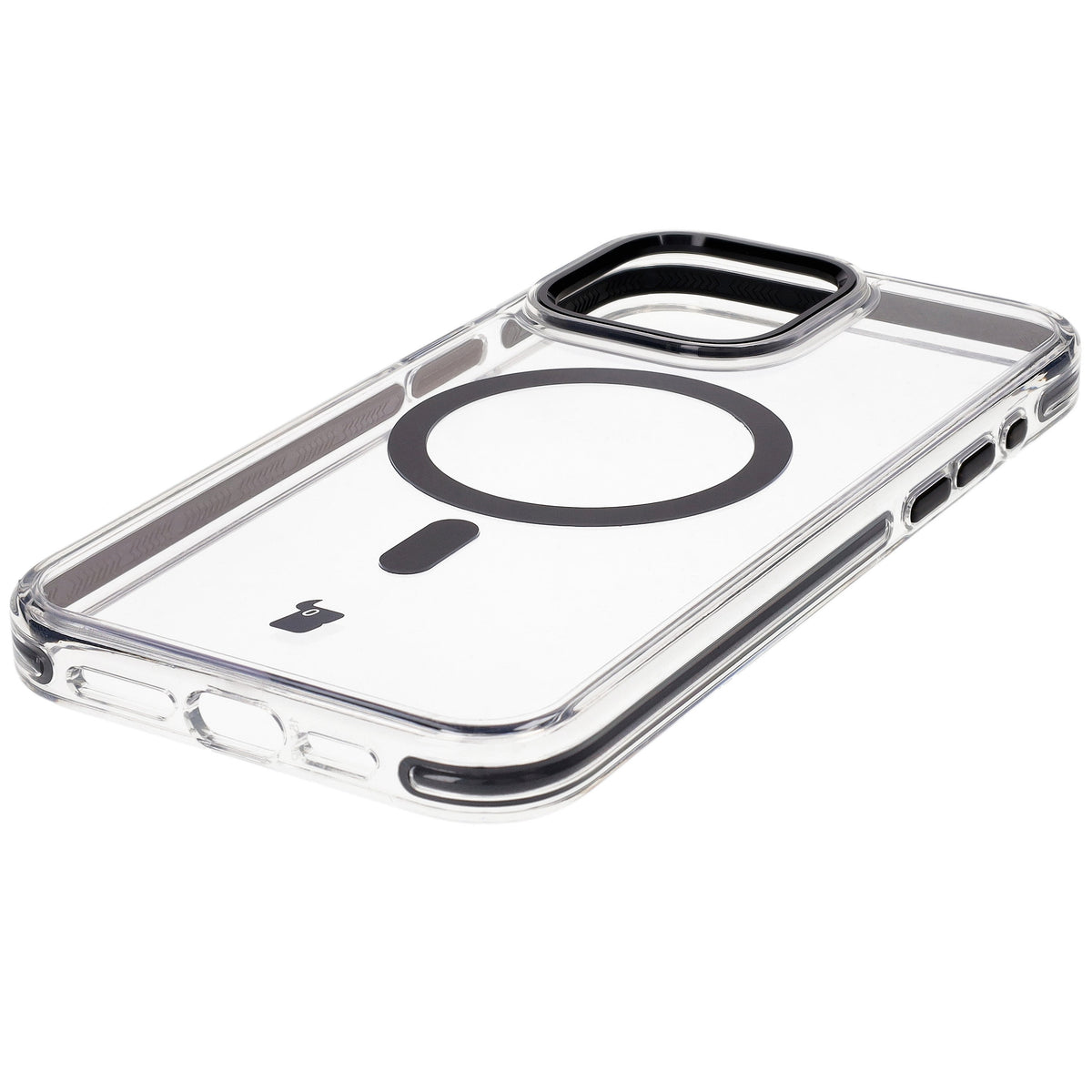 Handyhülle mit Magnetring für iPhone 15 Pro Max, Bizon Case Marco, Transparent mit schwarzem Rahmen