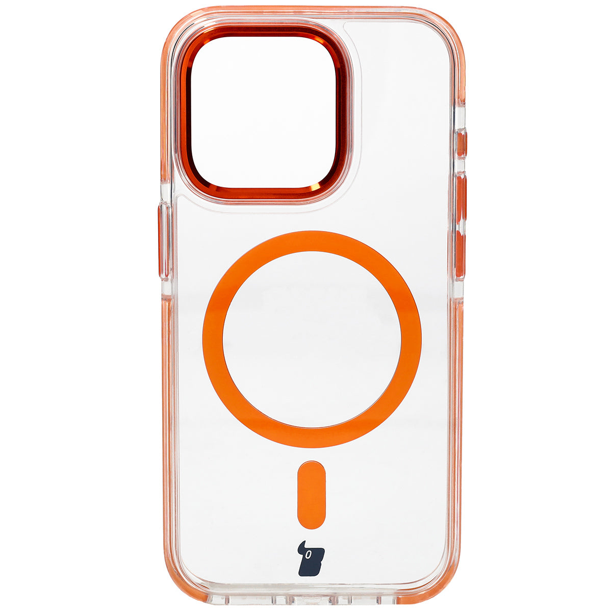 Handyhülle mit Magnetring für iPhone 15 Pro, Bizon Case Marco, Transparent mit orangem Rahmen