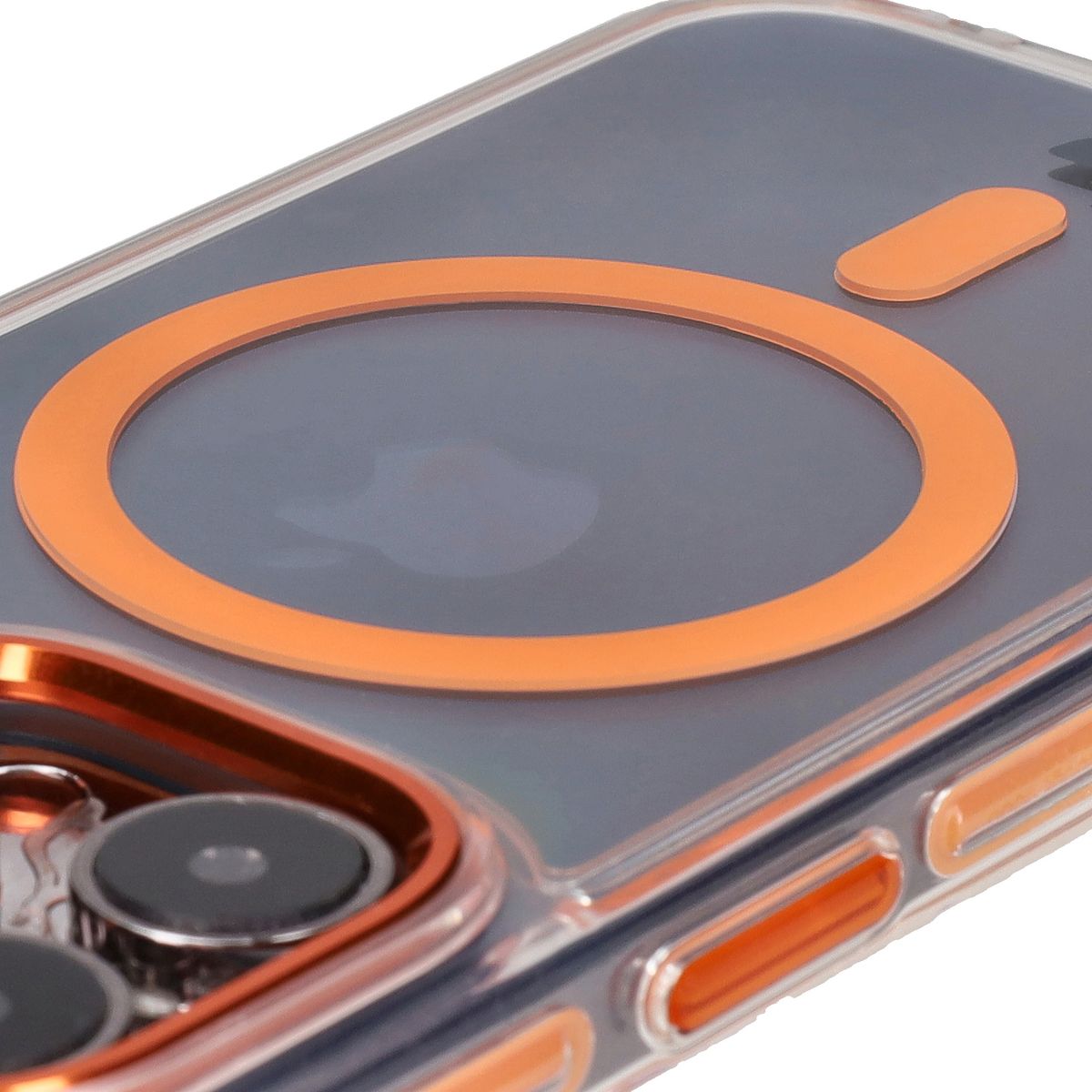 Handyhülle mit Magnetring für iPhone 15 Pro, Bizon Case Marco, Transparent mit orangem Rahmen