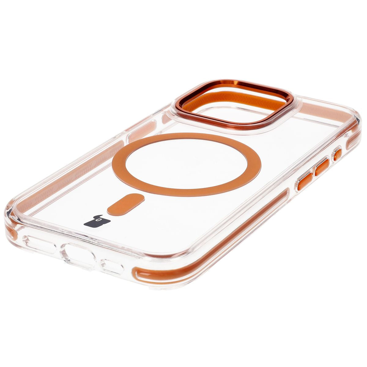Handyhülle mit Magnetring für iPhone 15 Pro, Bizon Case Marco, Transparent mit orangem Rahmen