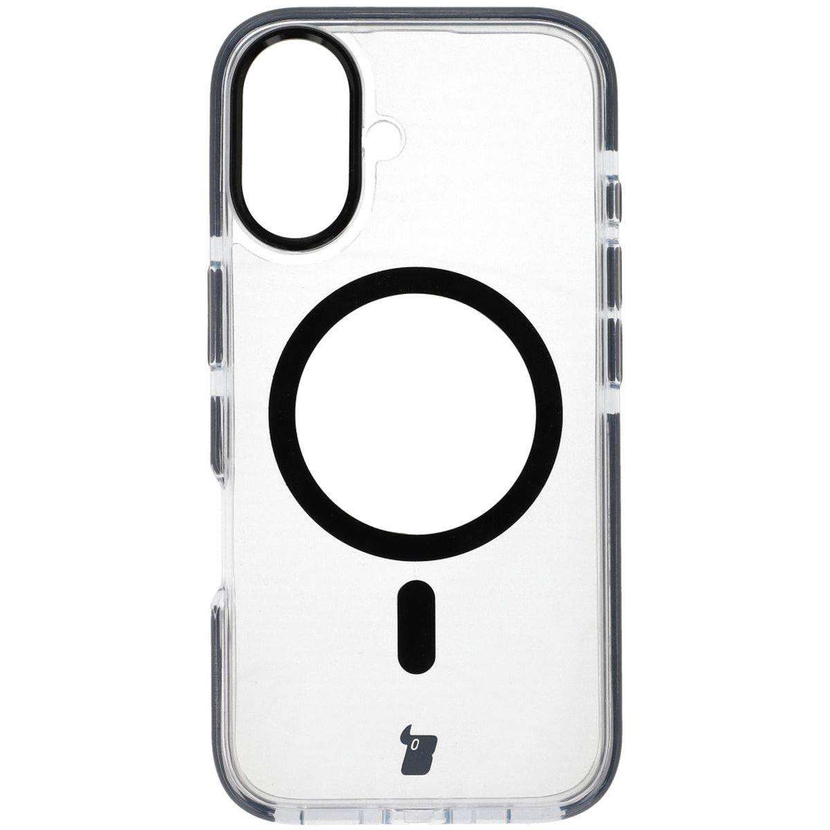 Handyhülle mit Magnetring für iPhone 16, Bizon Case Marco, Transparent mit schwarzem Rahmen