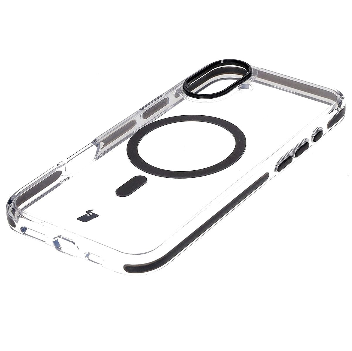Handyhülle mit Magnetring für iPhone 16, Bizon Case Marco, Transparent mit schwarzem Rahmen