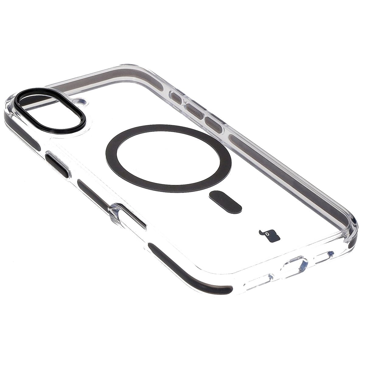 Handyhülle mit Magnetring für iPhone 16, Bizon Case Marco, Transparent mit schwarzem Rahmen