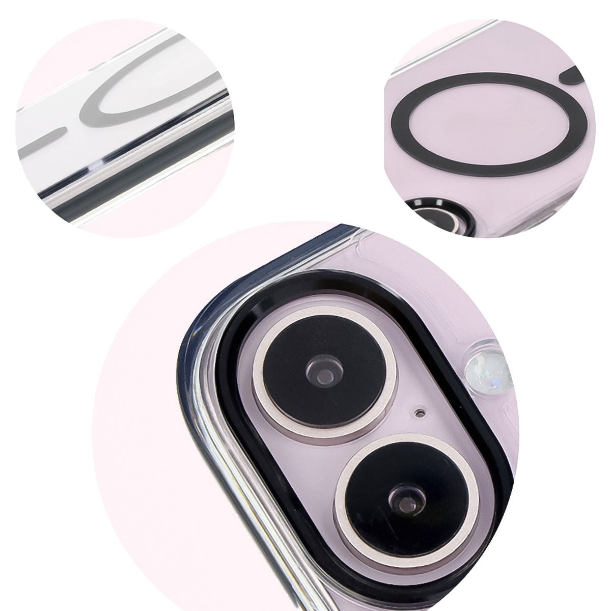 Handyhülle mit Magnetring für iPhone 16, Bizon Case Marco, Transparent mit schwarzem Rahmen