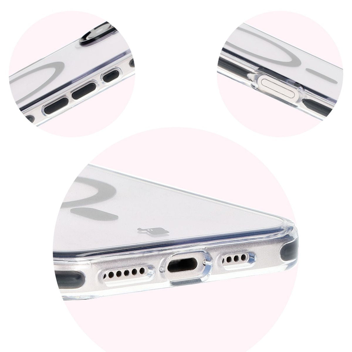 Handyhülle mit Magnetring für iPhone 16, Bizon Case Marco, Transparent mit schwarzem Rahmen