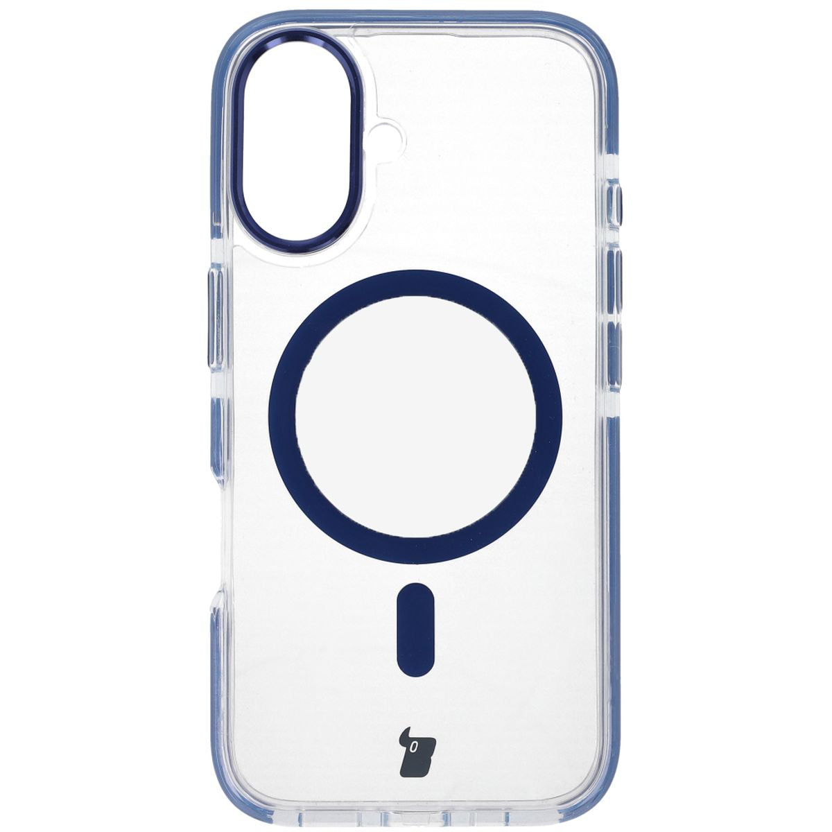 Handyhülle mit Magnetring für iPhone 16, Bizon Case Marco, Transparent mit blauem Rahmen