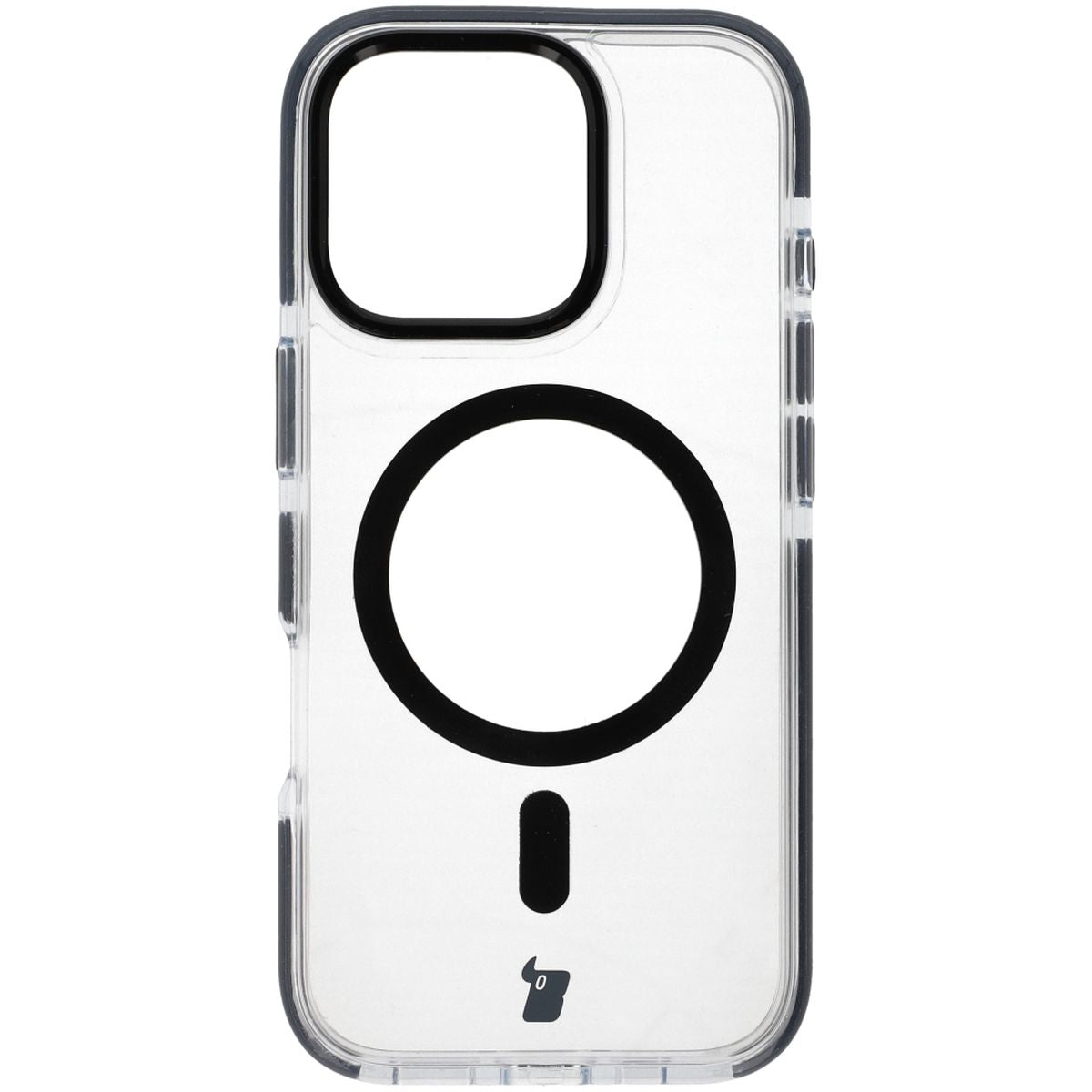 Handyhülle mit Magnetring für iPhone 16 Pro, Bizon Case Marco, Transparent mit schwarzem Rahmen