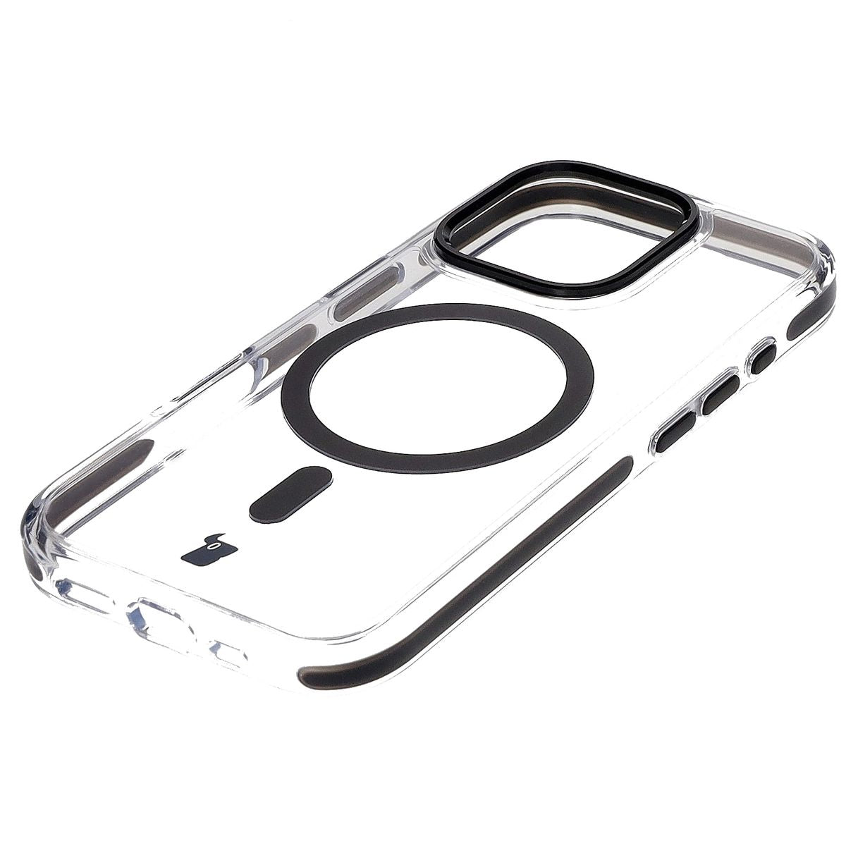 Handyhülle mit Magnetring für iPhone 16 Pro, Bizon Case Marco, Transparent mit schwarzem Rahmen