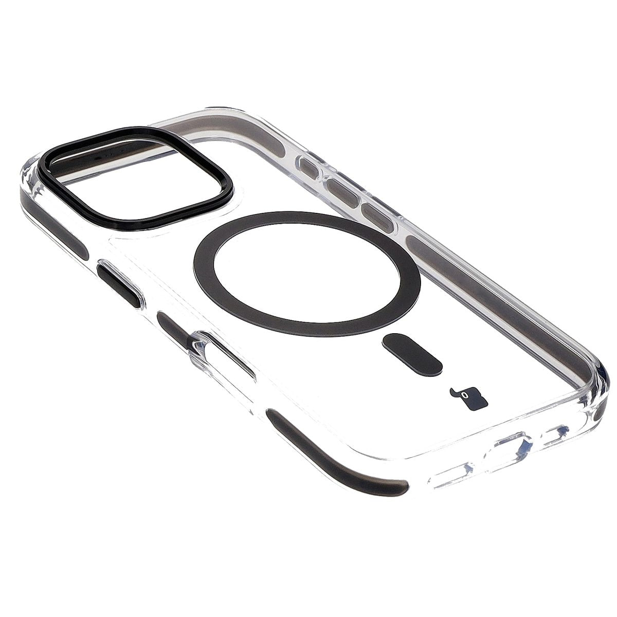 Handyhülle mit Magnetring für iPhone 16 Pro, Bizon Case Marco, Transparent mit schwarzem Rahmen
