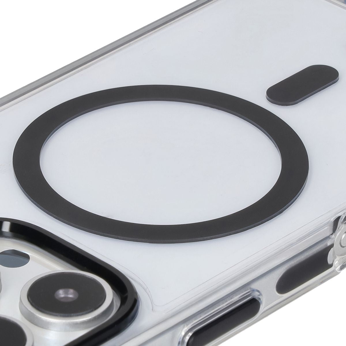 Handyhülle mit Magnetring für iPhone 16 Pro, Bizon Case Marco, Transparent mit schwarzem Rahmen
