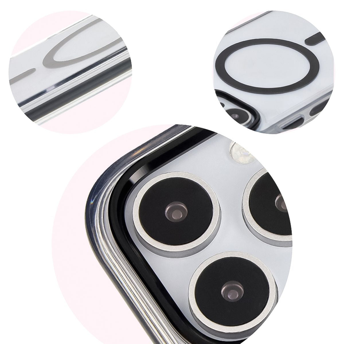 Handyhülle mit Magnetring für iPhone 16 Pro, Bizon Case Marco, Transparent mit schwarzem Rahmen