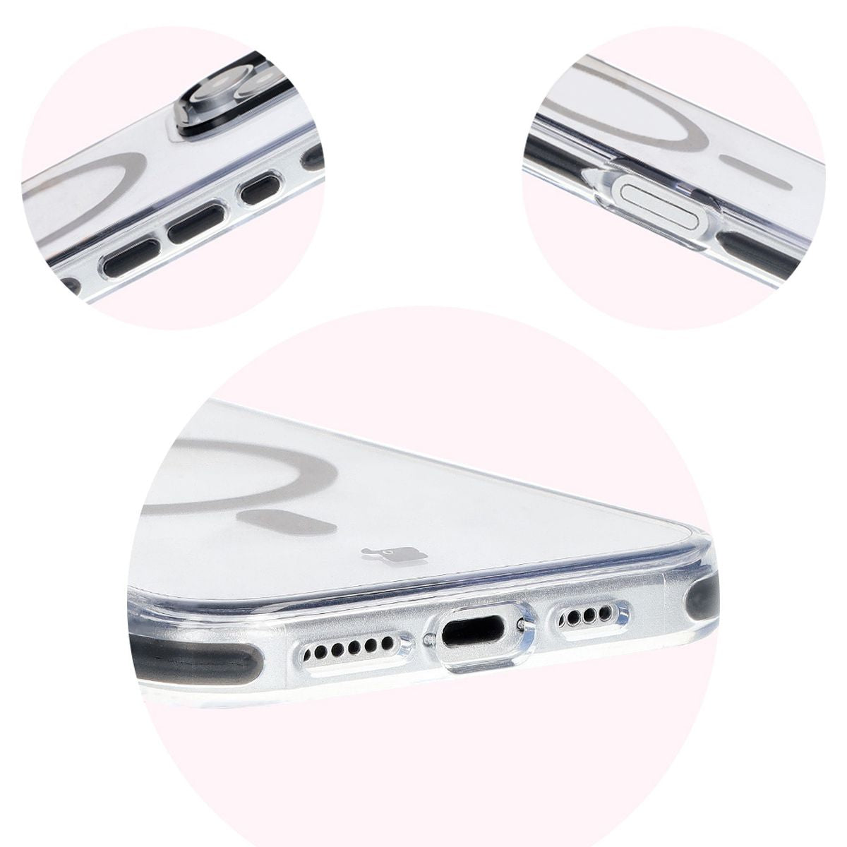 Handyhülle mit Magnetring für iPhone 16 Pro, Bizon Case Marco, Transparent mit schwarzem Rahmen