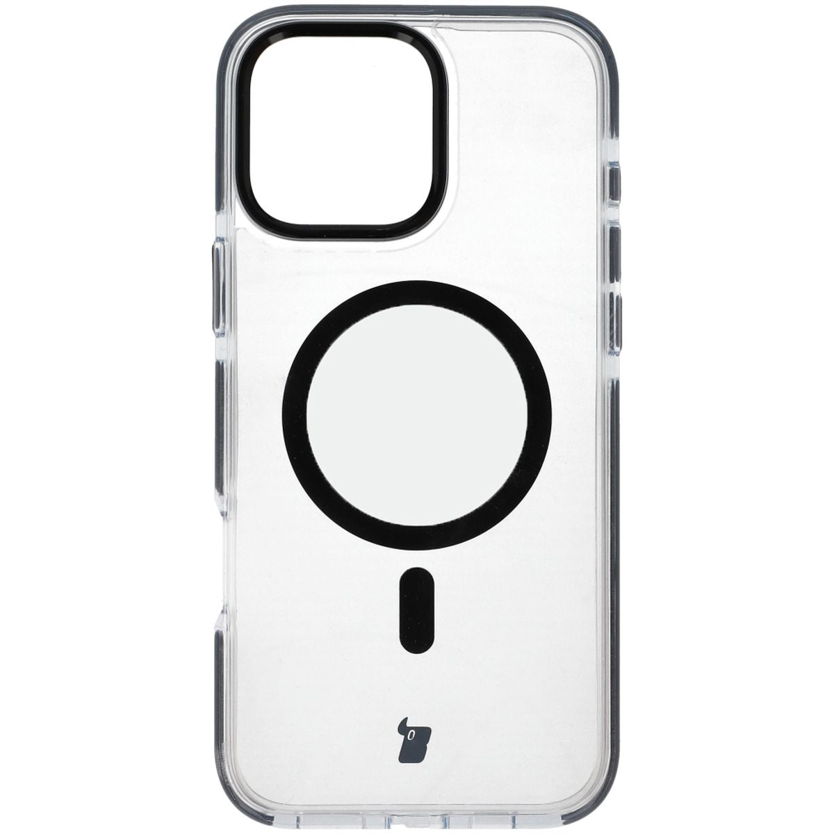 Handyhülle mit Magnetring für iPhone 16 Pro Max, Bizon Case Marco, Transparent mit schwarzem Rahmen
