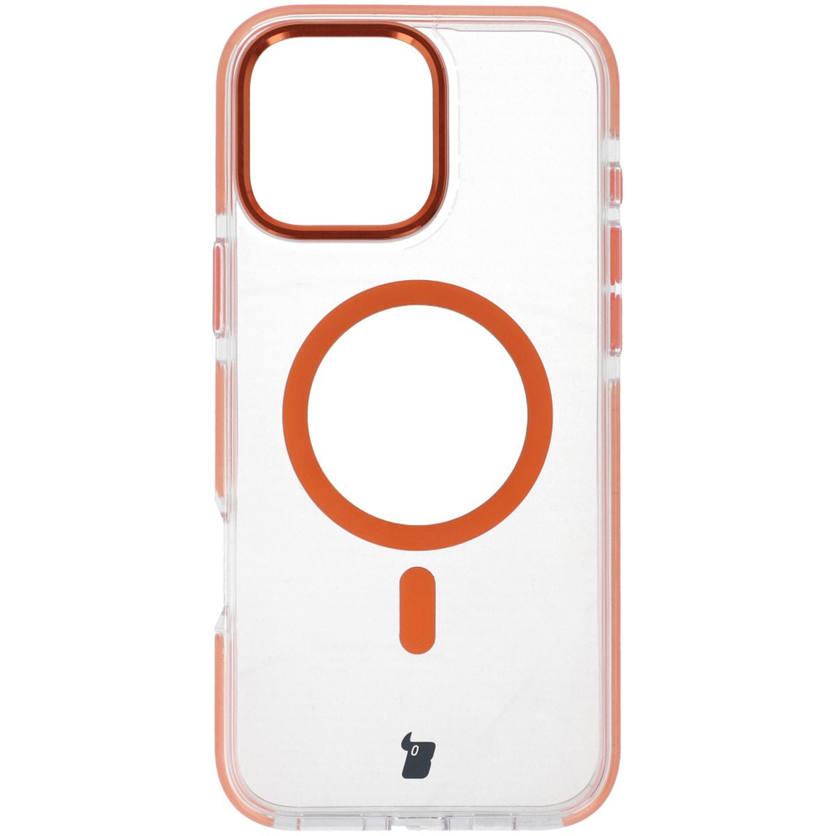Handyhülle mit Magnetring für iPhone 16 Pro Max, Bizon Case Marco, Transparent mit orangem Rahmen
