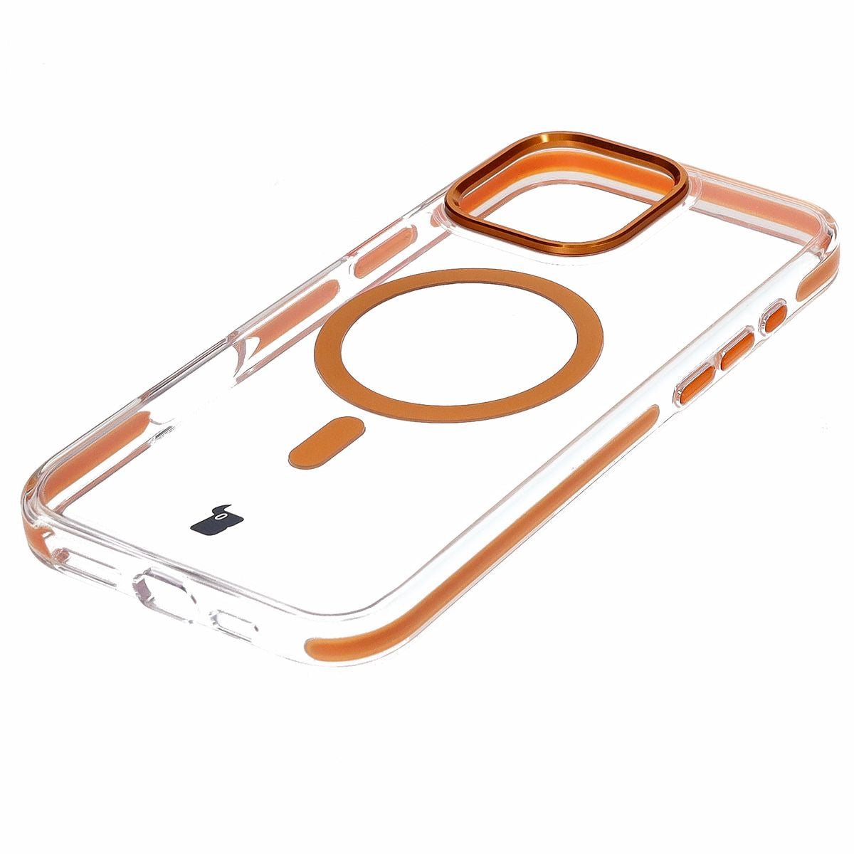 Handyhülle mit Magnetring für iPhone 16 Pro Max, Bizon Case Marco, Transparent mit orangem Rahmen